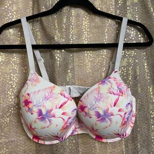 PINK Victoria’s Secret white/pink tropical wear everywhere push-up bra 34DD‎